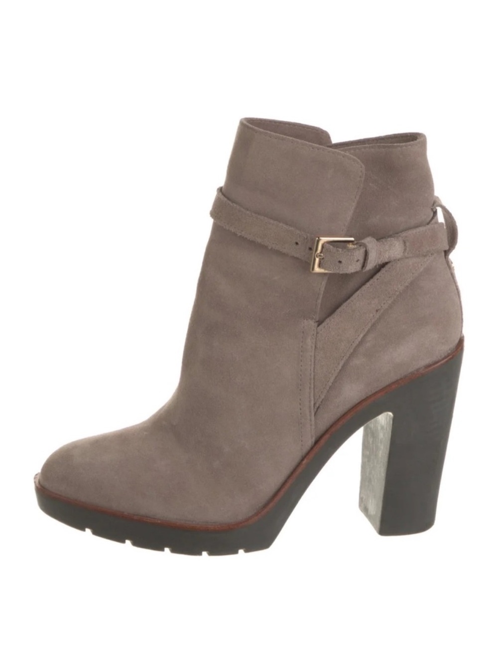 kate spade Gray Suede Buckle Ankle Boot with Block Heel